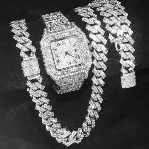 Bling Rapper Necklace, Watch+Bracelet Jewelry